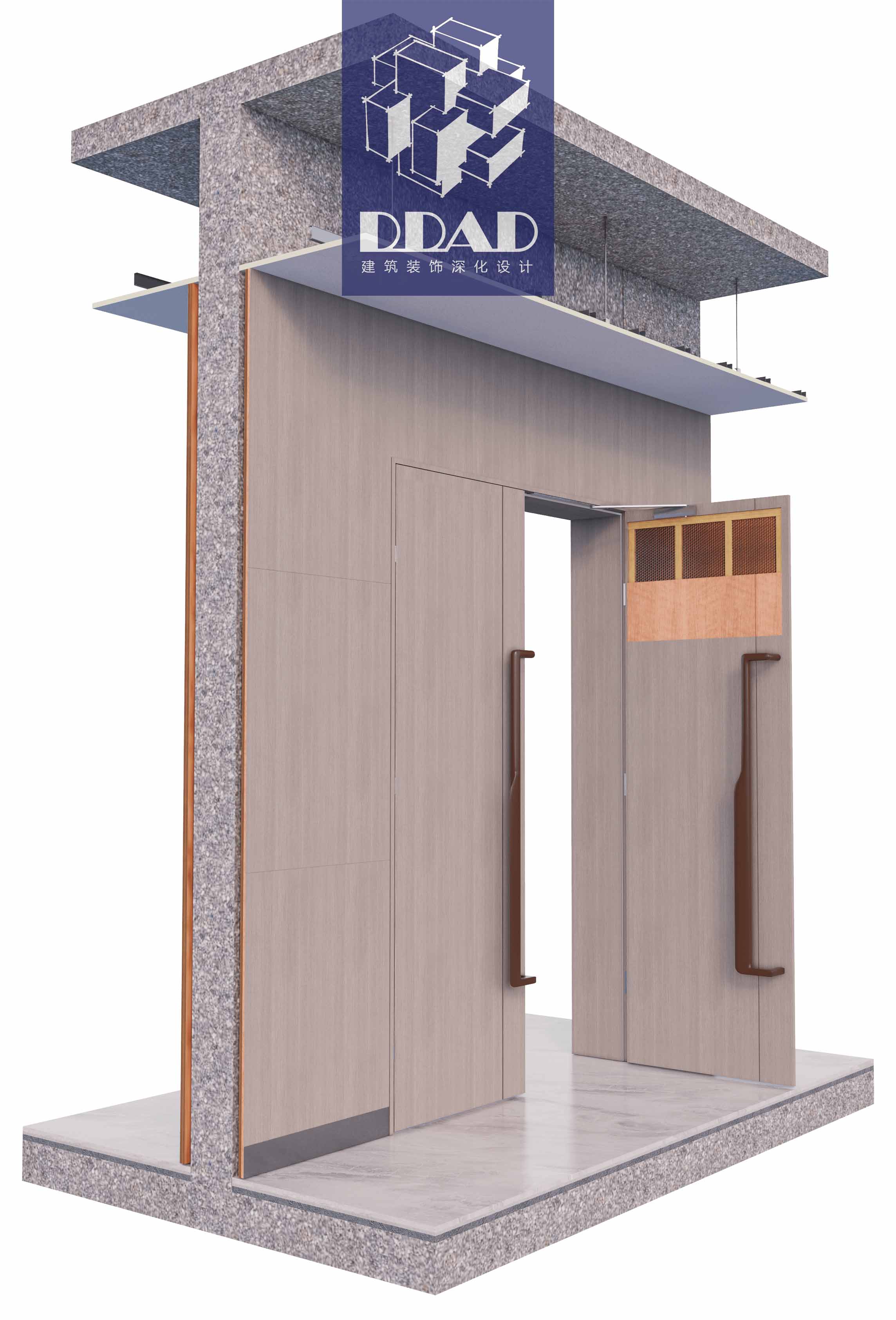 双扇木饰面平开门节点（建筑墙体）-C2.4