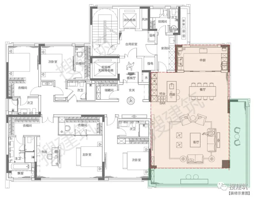 一层一户,新玩法!! 真正的大平层(300-400㎡面积段) - 图片 8
