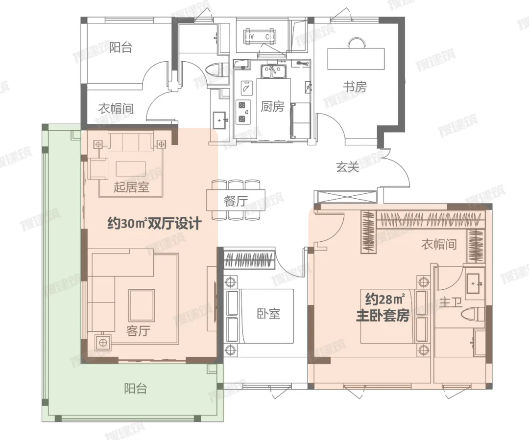 143㎡改善户型以豪宅配置+270°端厅破传统认知 - 图片 6
